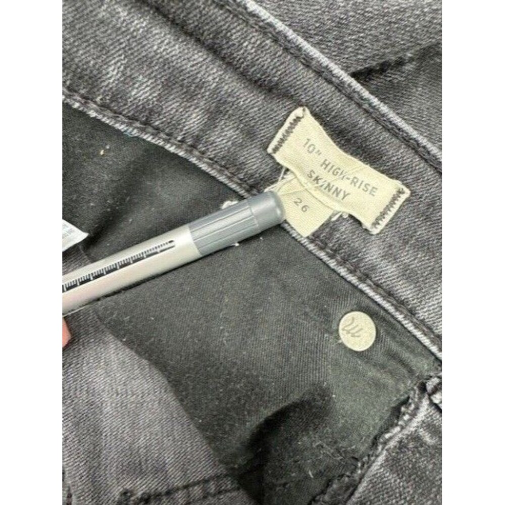 Madewell Size 26 Womens Jeans 10" High Rise Skinny Raw Hem Black Button Fly - Picture 2 of 6